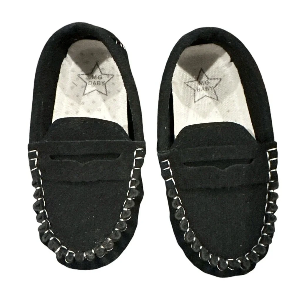 MG Baby Black Moccasins Sz 26 (9.5 Toddler) Slippers Non‎ Slip Comfortable Shoes